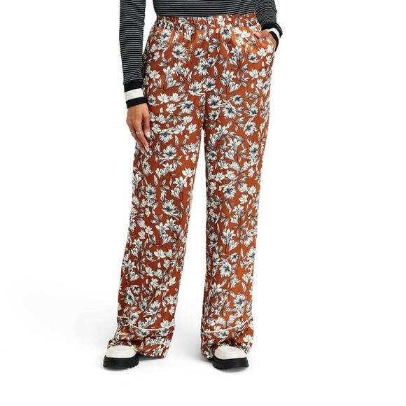 1X 🔖 LA LIGNE x Target Women's Floral Wide Leg Trousers - Brown White - Picture 6 of 15